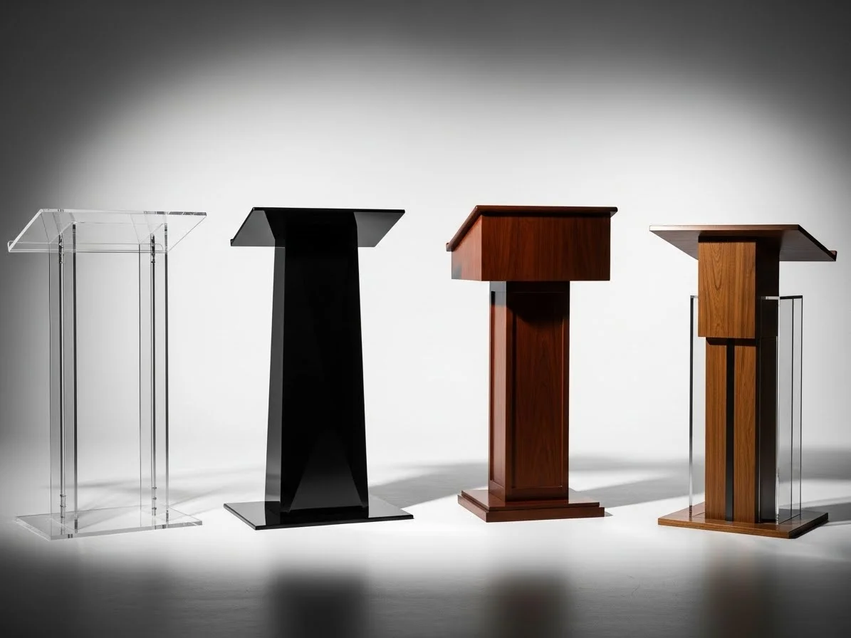 Colección de podiums profesionales PODIUMEX – acrílico y madera