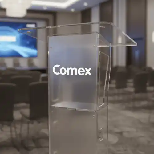 Podium personalizado premium con branding corporativo
